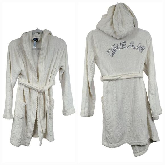 DREAM Ivory Sequin Fuzzy Robe Girls XL 14/16 Faux Fur Fleece Sleepwear Bathrobe - Picture 1 of 14